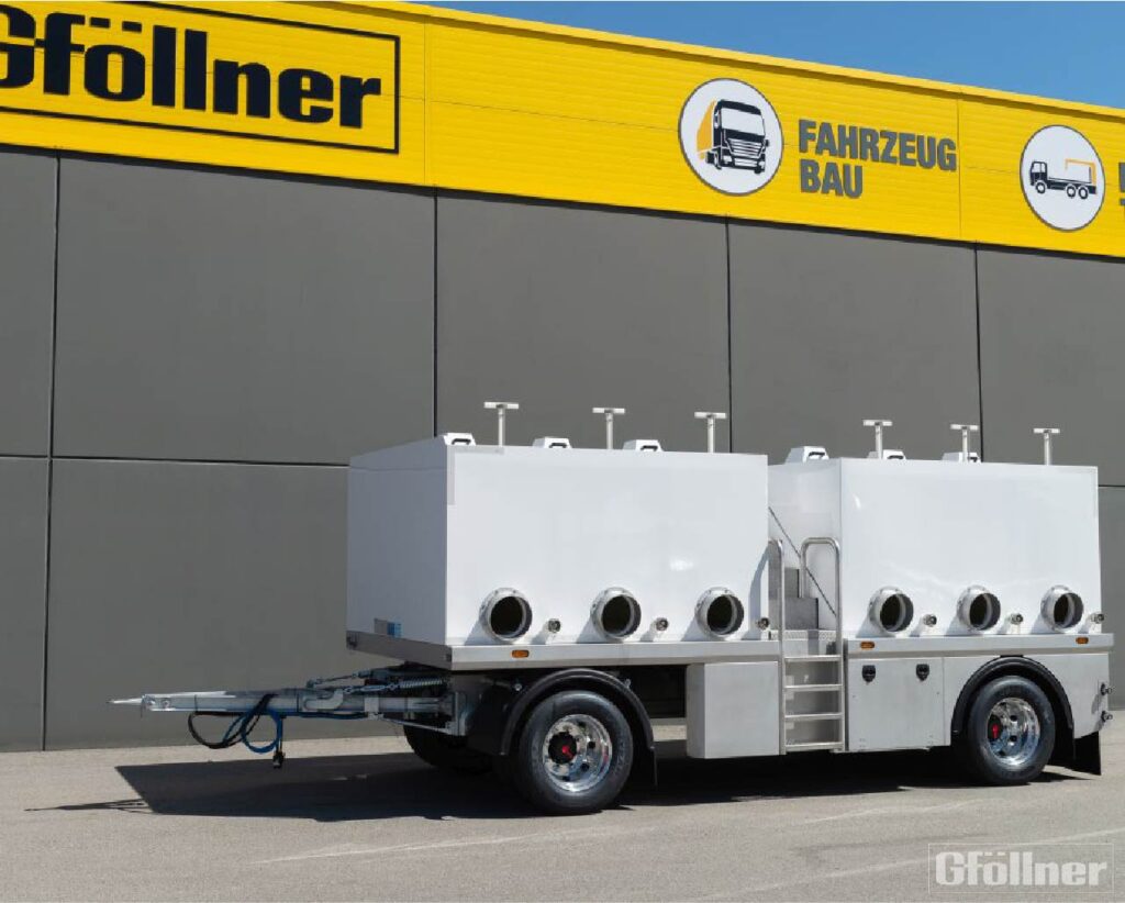 2-axle trailer chassis to accommodate a plastic tank